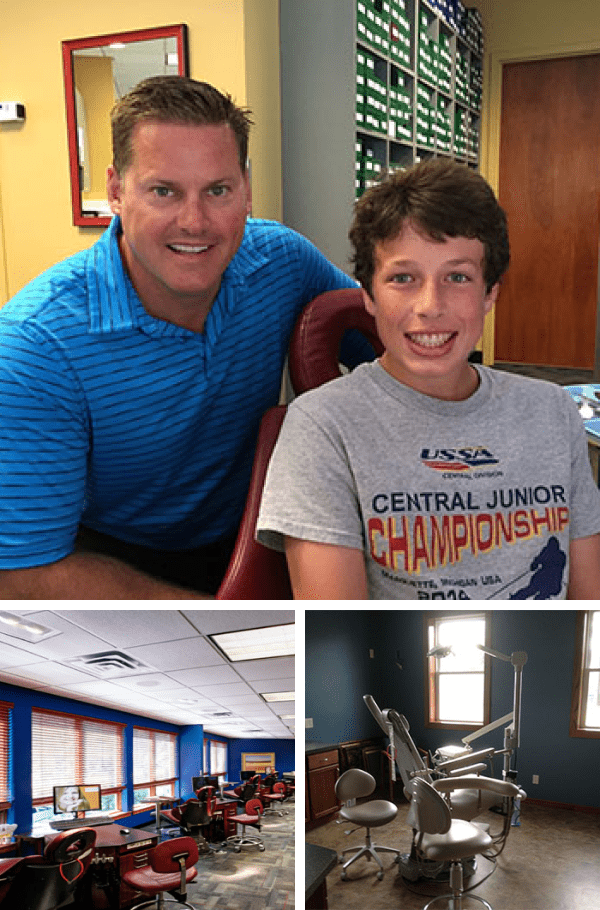 Achieving Your Perfect Smile. Collage - Dr Schulz is smiling with his happy patient and dental cabinets below mobile